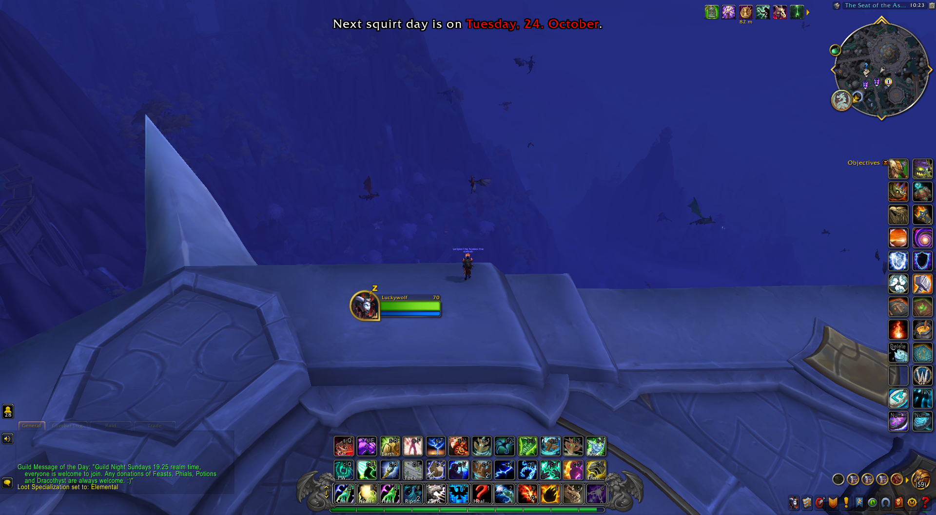 A World of Warcraft screenshot showing the Squirt Day reminder.