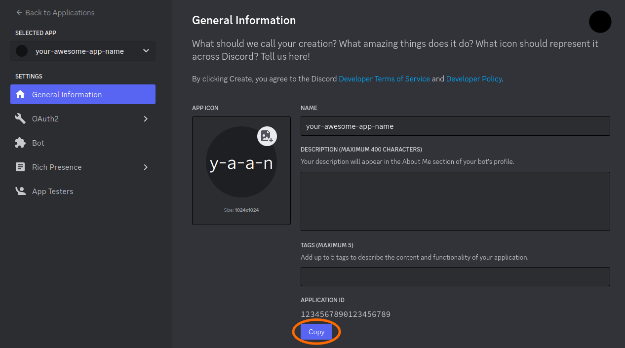 Copy Discord Application ID