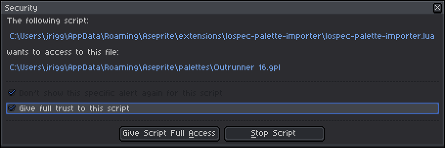 security dialog