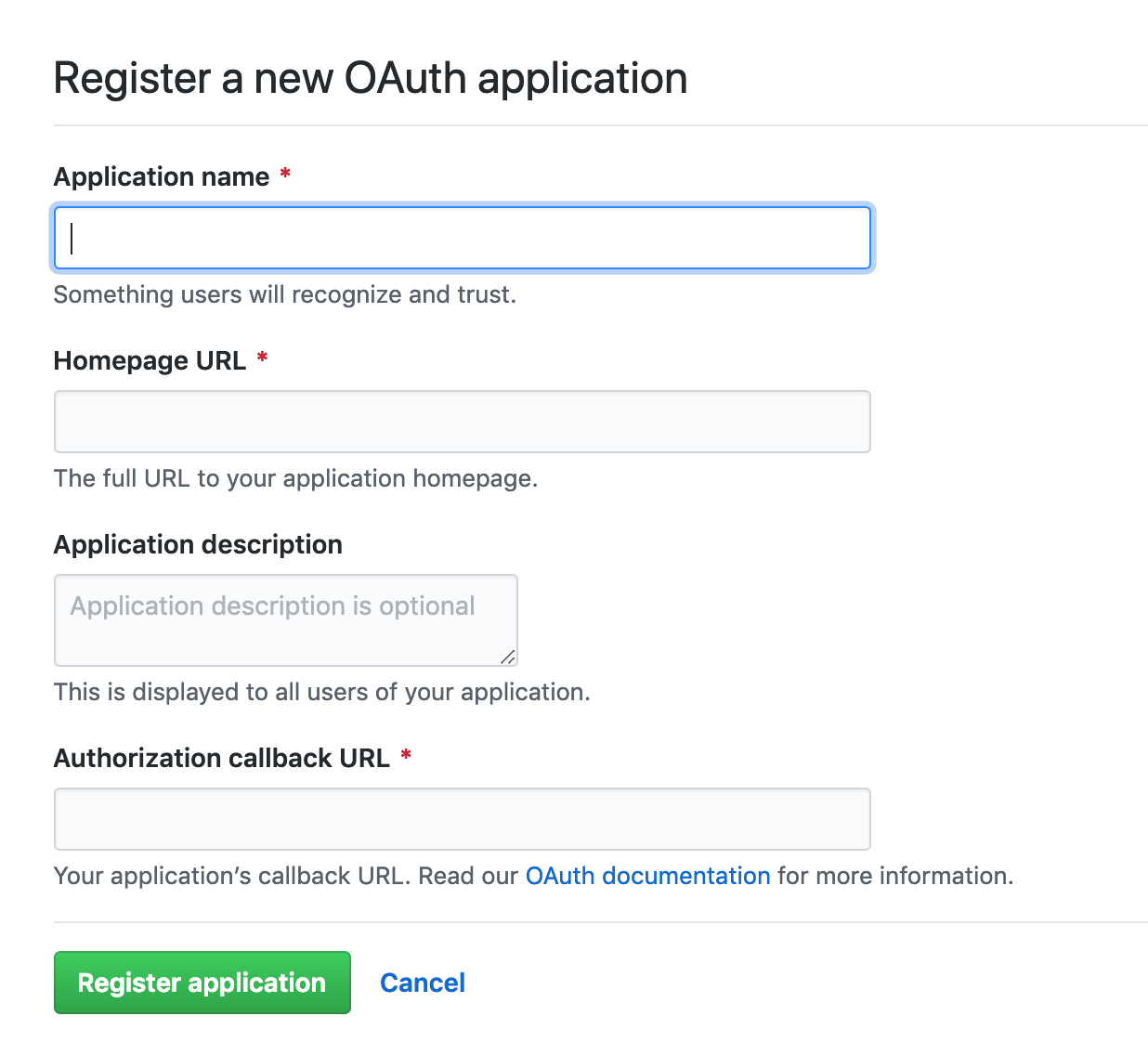 New OAuth Application form