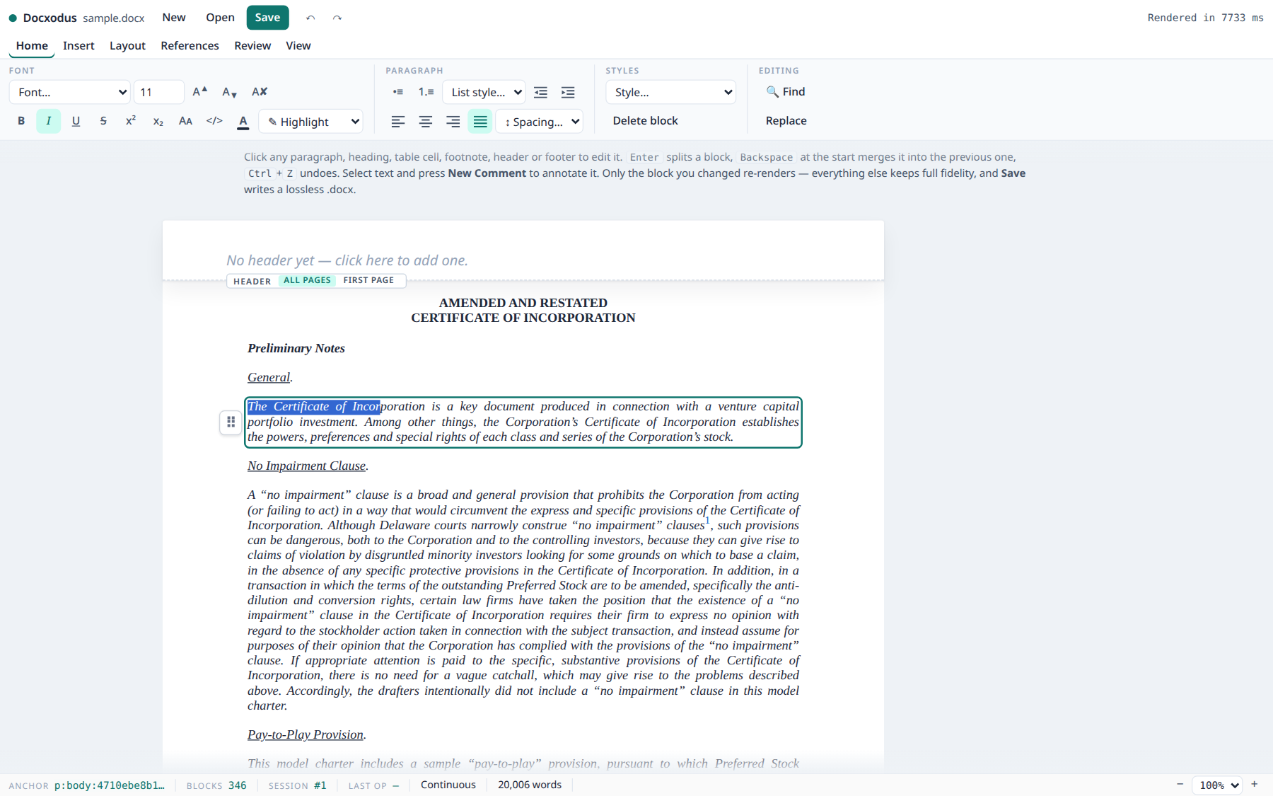 The in-browser DOCX editor