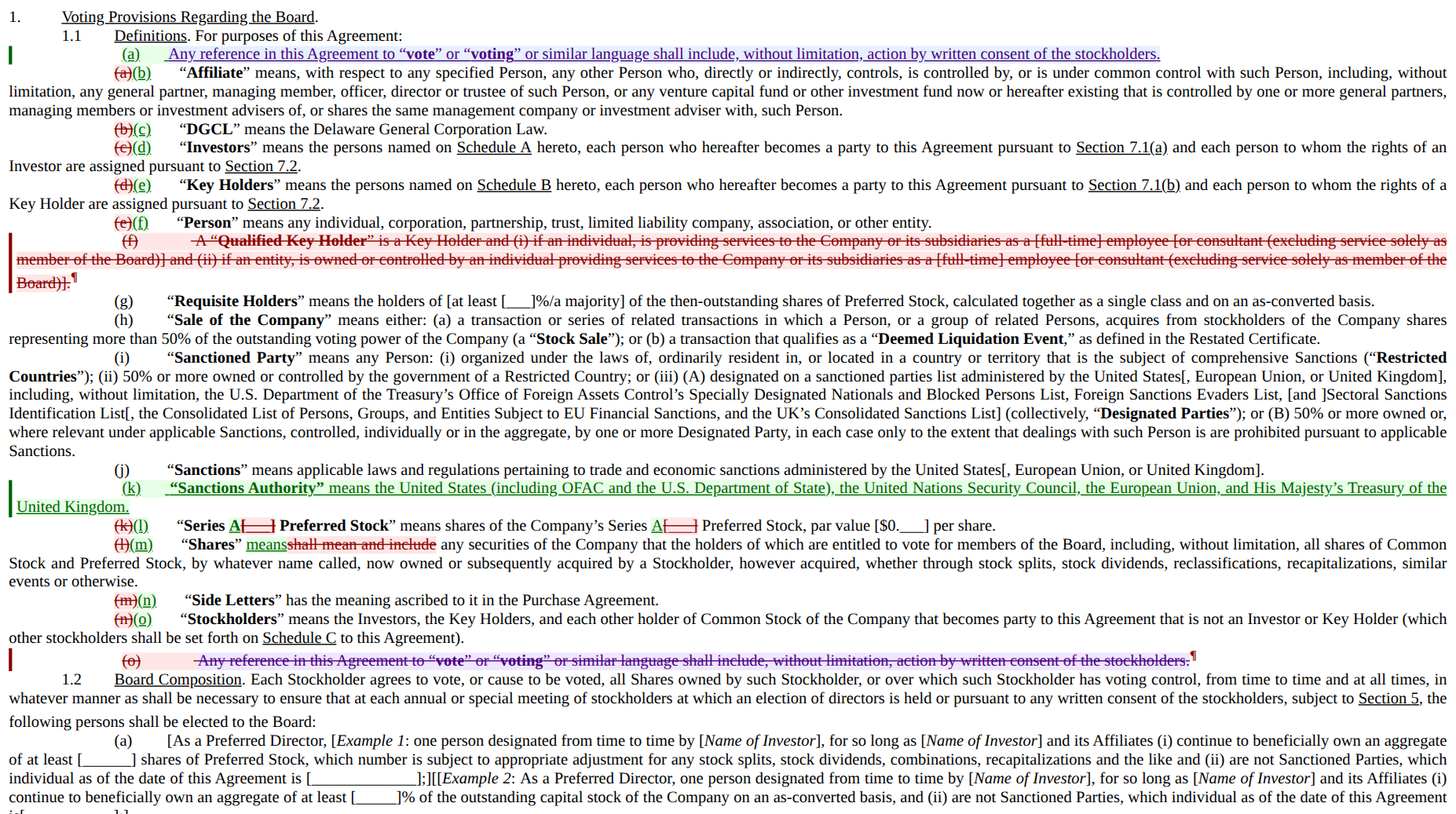 A redlined venture financing agreement