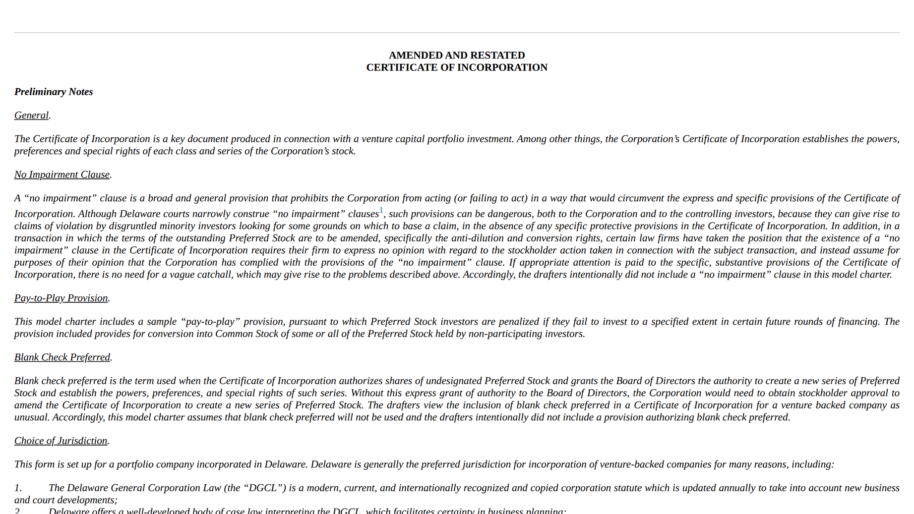 The NVCA model charter rendered to HTML