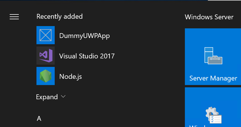 app in start menu