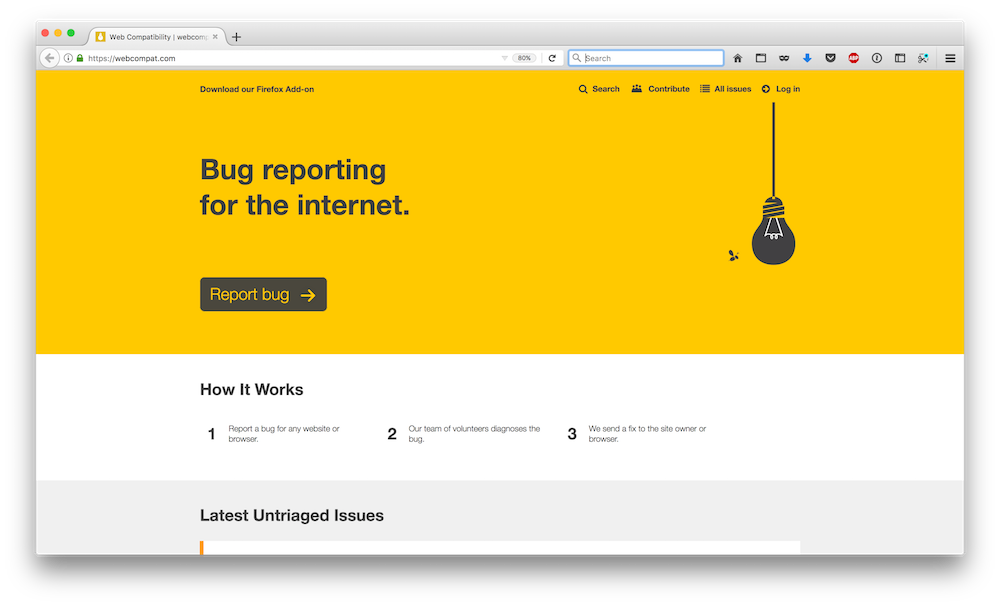 Screenshot of webcompat.com