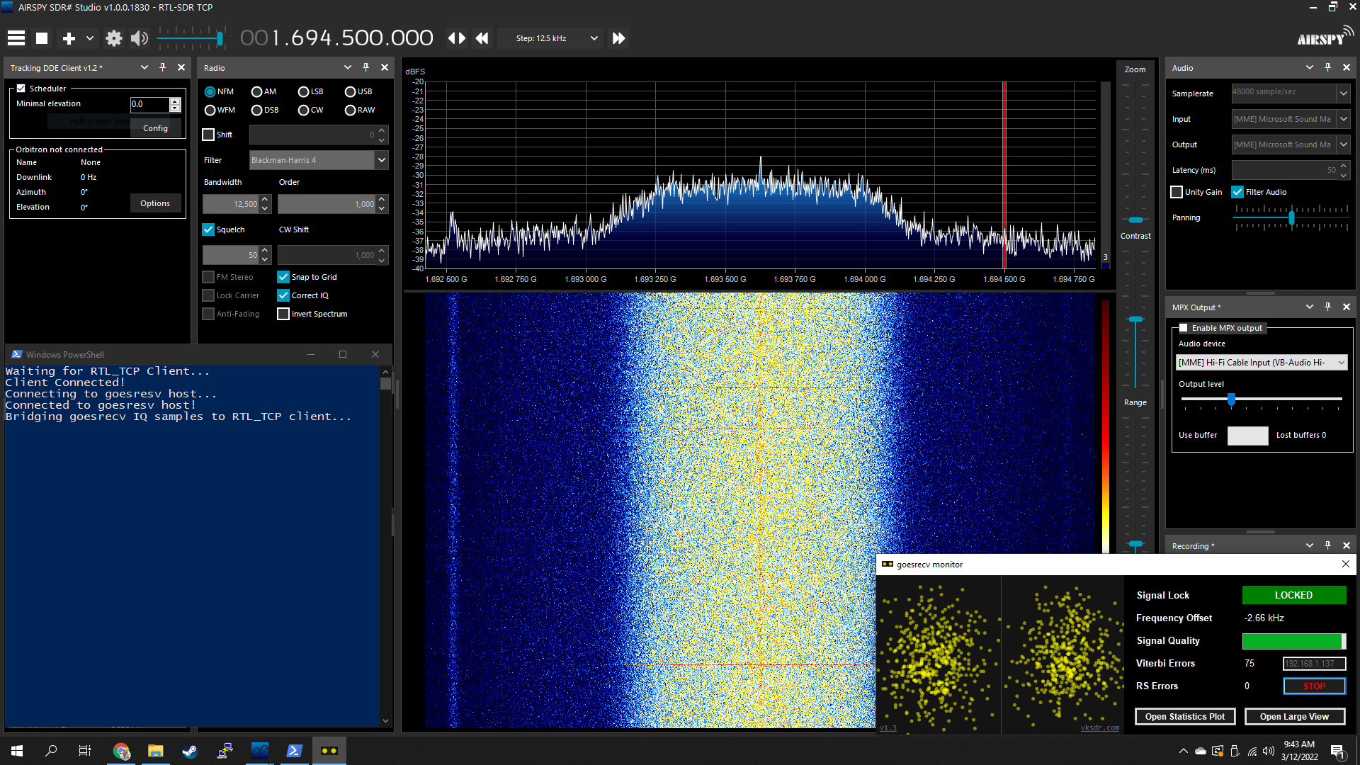 Example of SDRSharp connecting to goesrecv-rtltcp.ps1