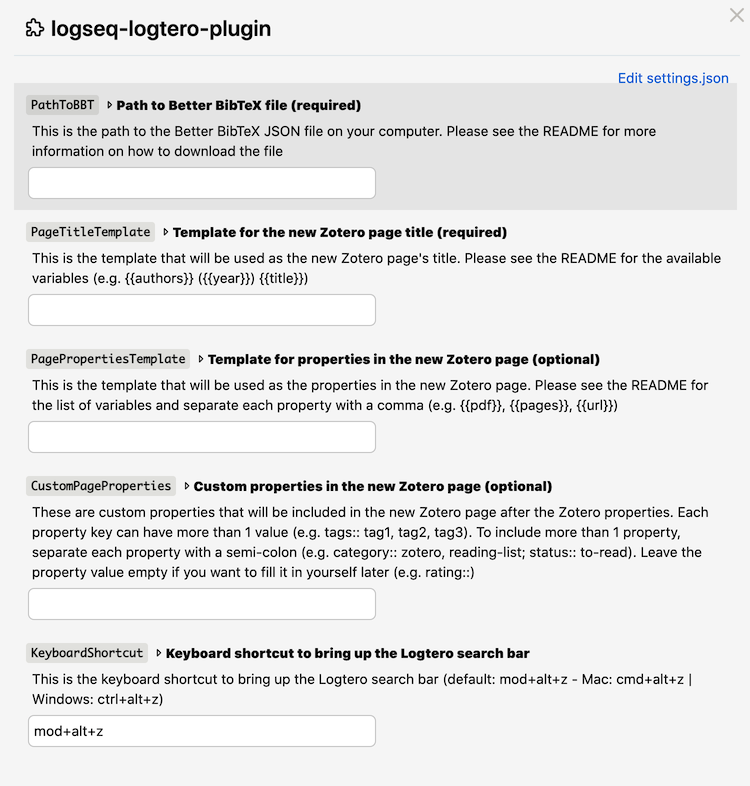 logseq-logtero-plugin settings