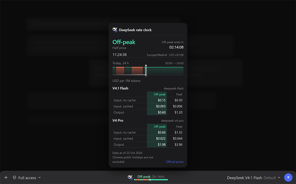 DeepSeek rate clock details window