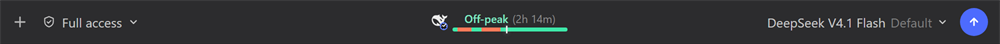 DeepSeek rate clock pill in the DeepSeek Harness composer