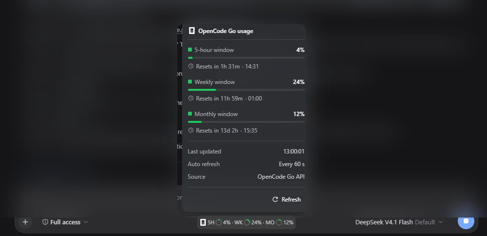 OpenCode Go usage details