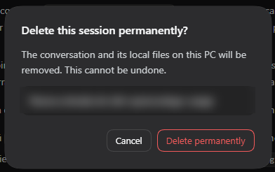 Confirmation dialog for permanent session deletion