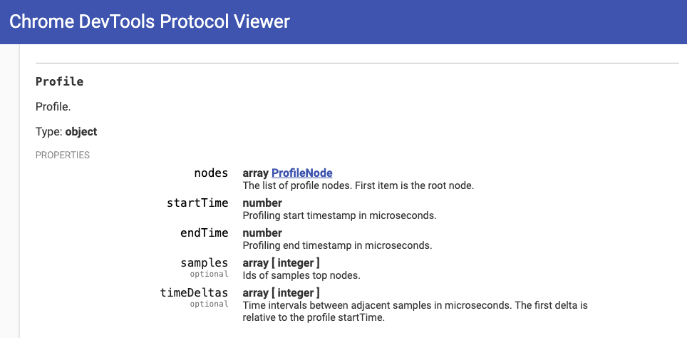 https://chromedevtools.github.io/devtools-protocol/tot/Profiler/#type-Profile