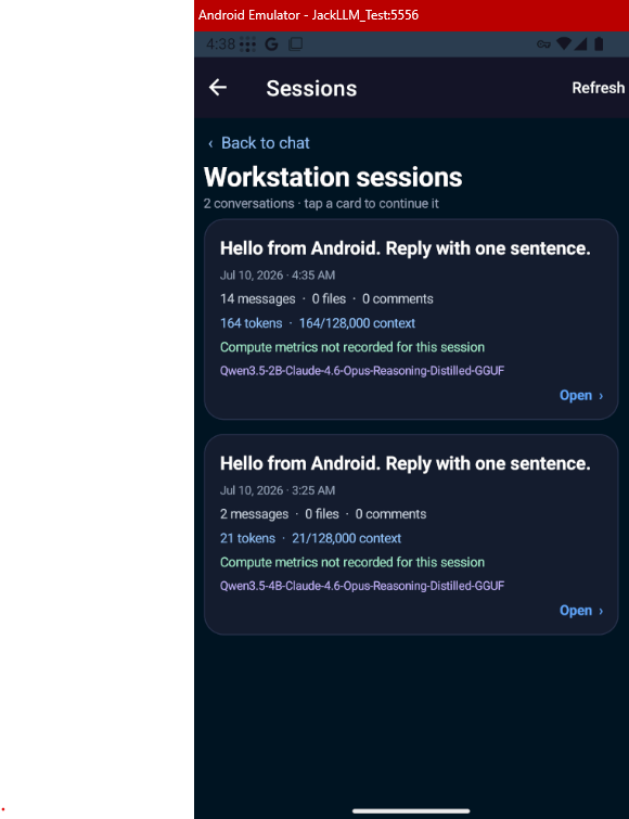 JackLLM Mobile sessions