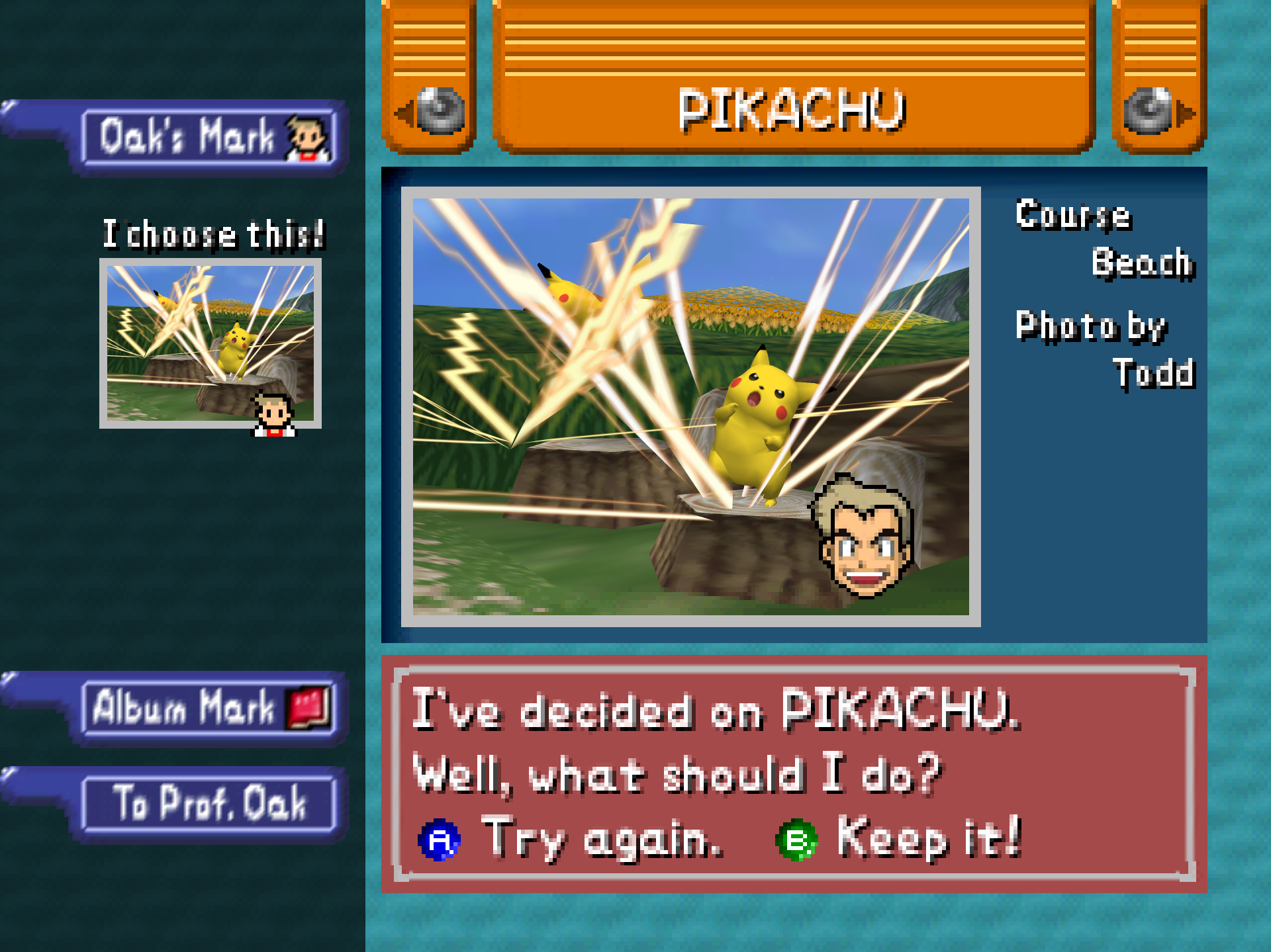 Oak's check: the chosen Pikachu photo