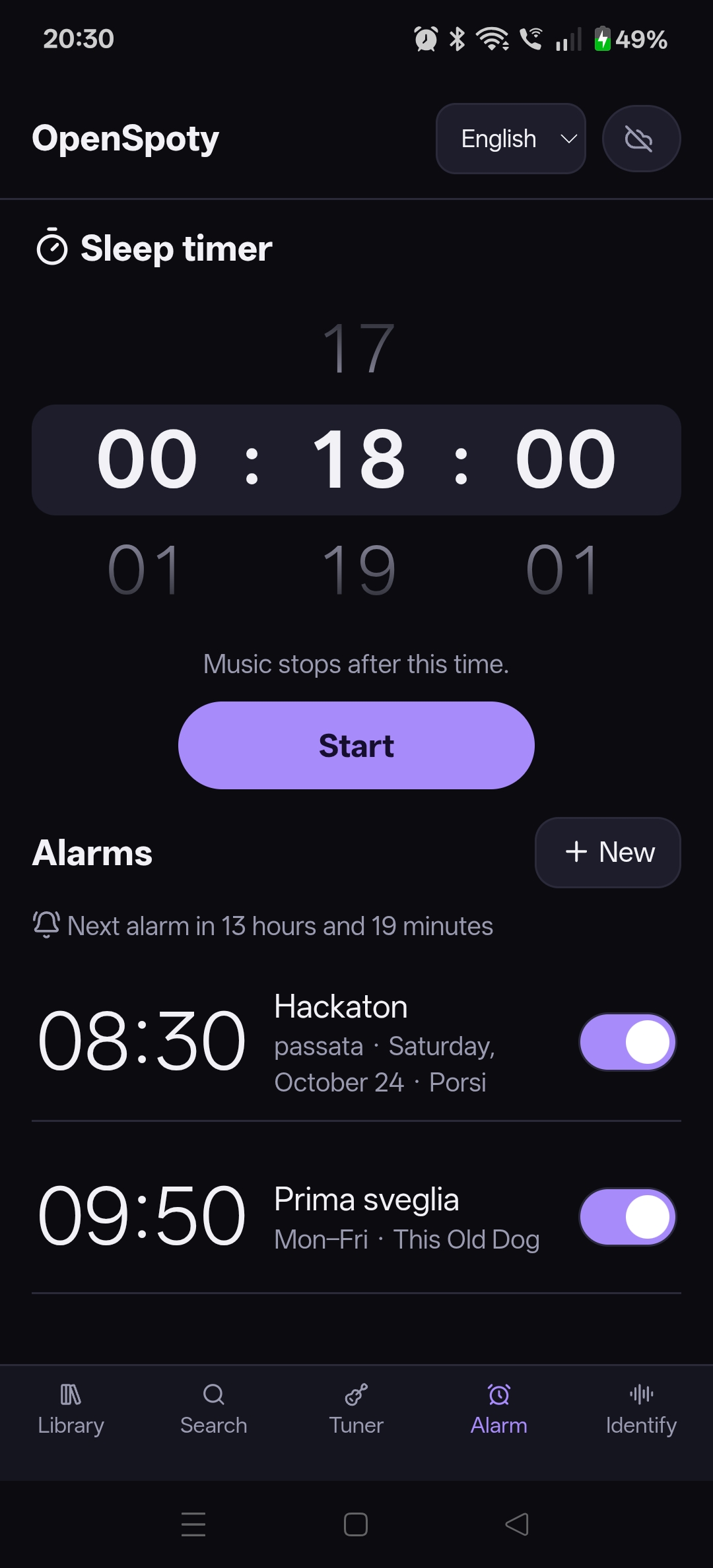 Sleep timer and music alarms