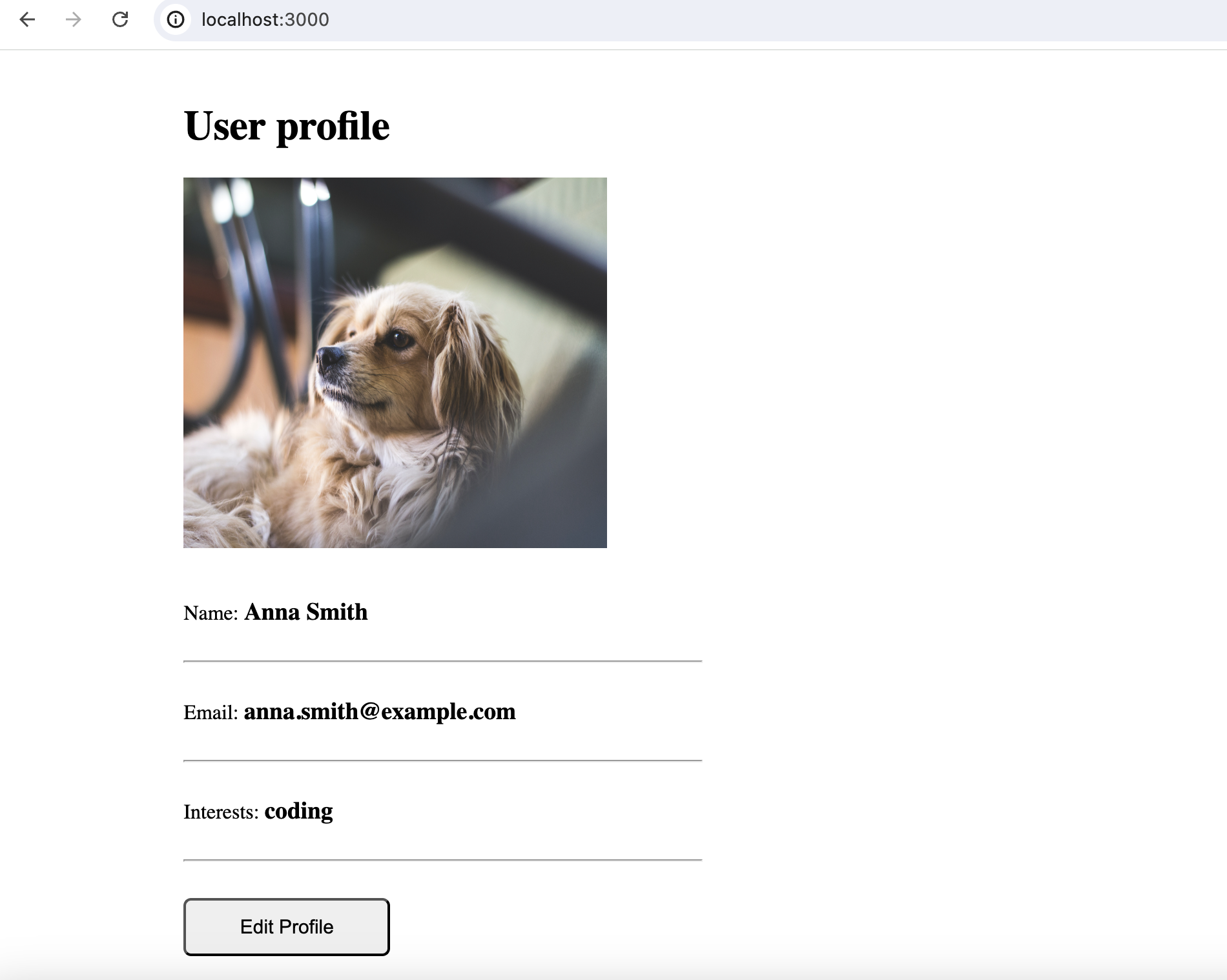 Screenshot of a web based profile page