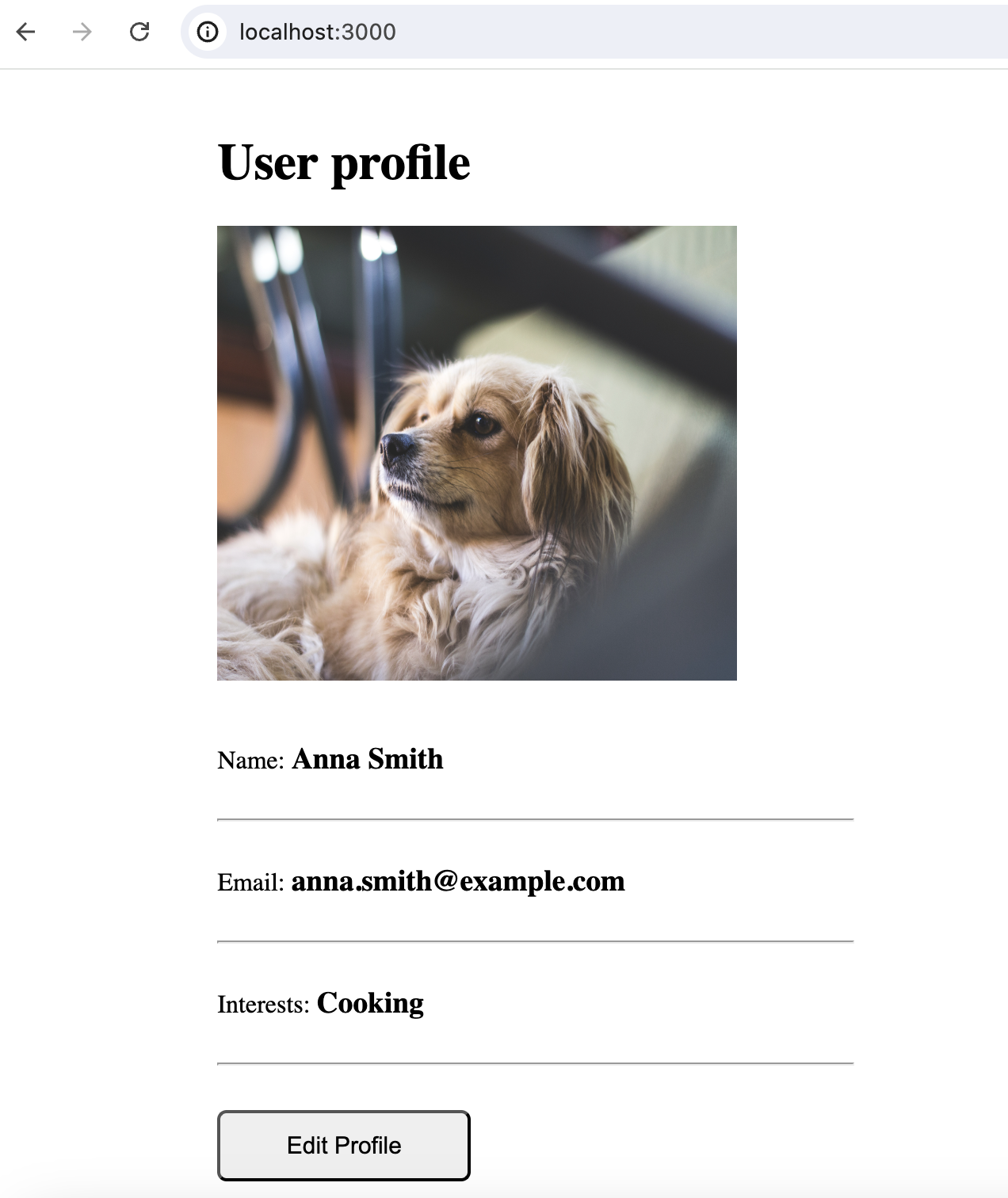 Screenshot of a web based profile page