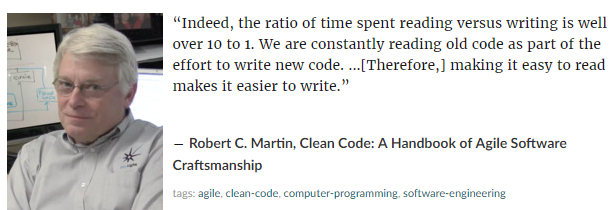 코드 읽기/작성 비율은 10보다 훨씬 크다.