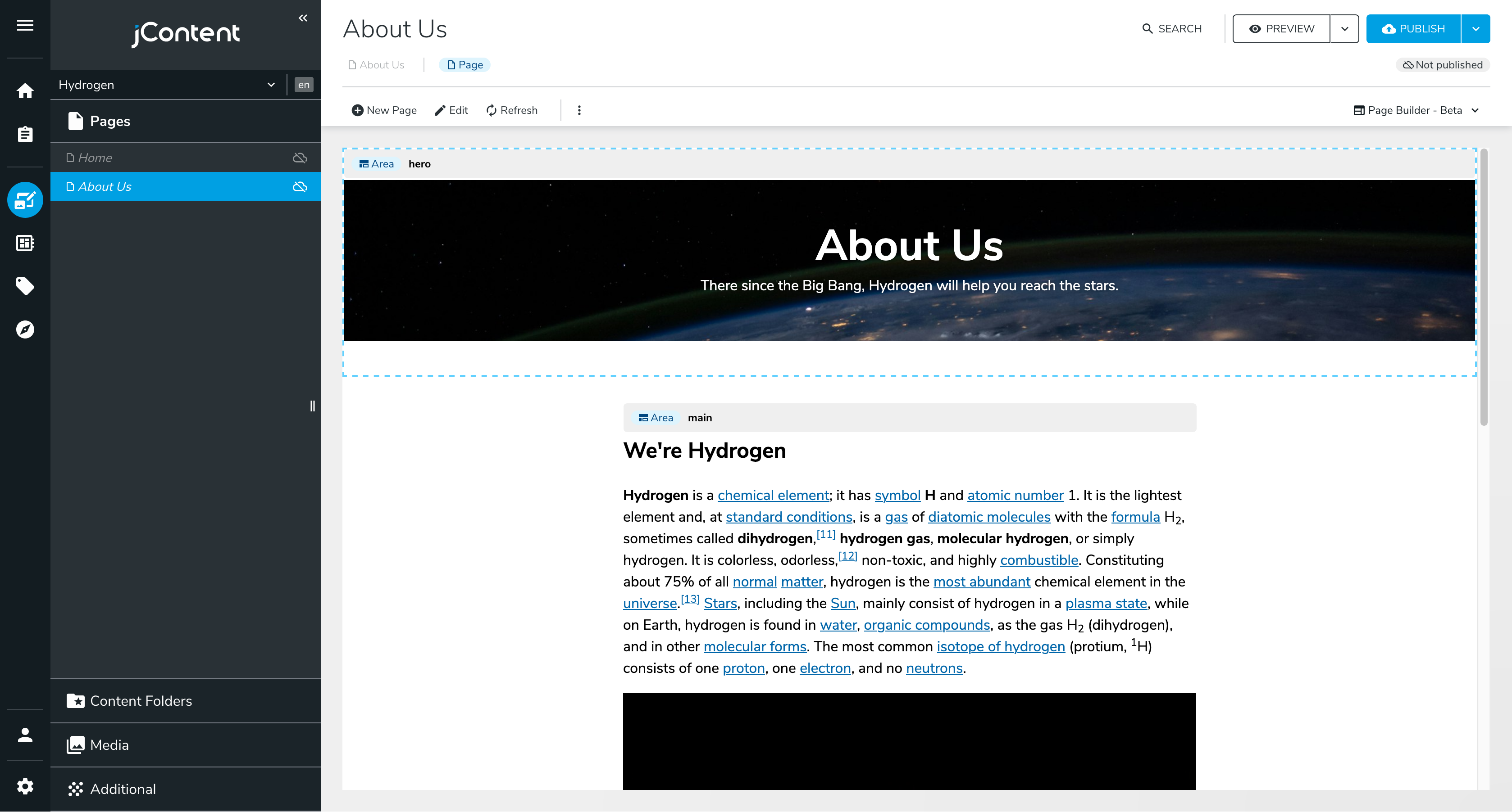 "About Us" page with a smaller hero section