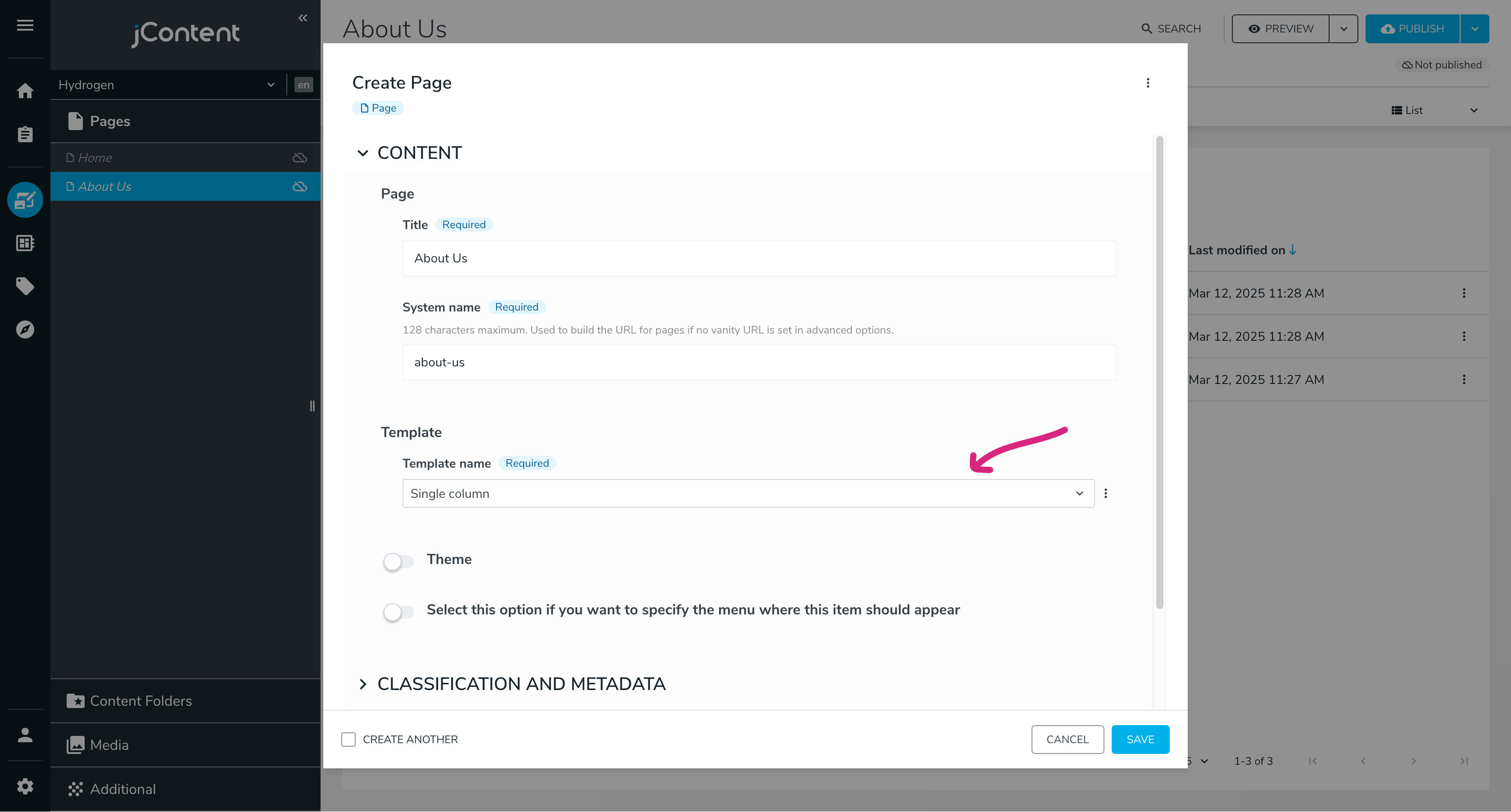 "About Us" page creation form