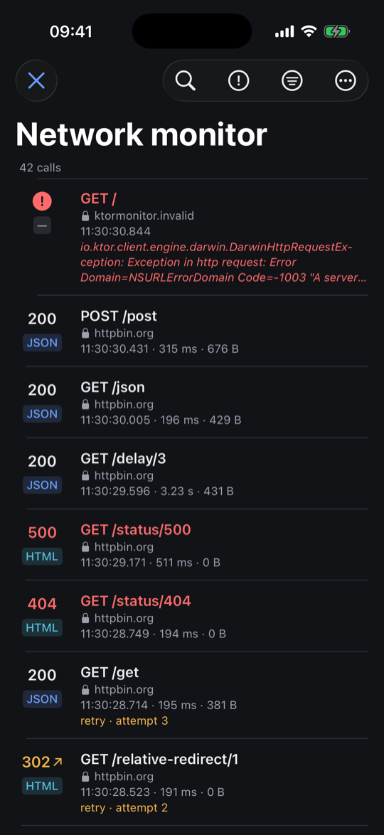 iOS: the list of calls, dark theme