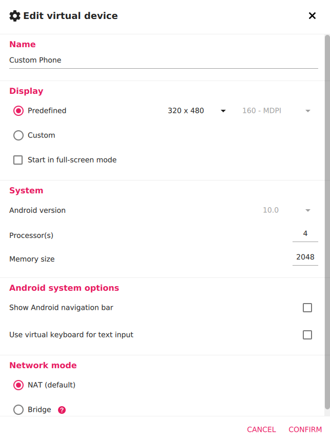 Genymotion settings