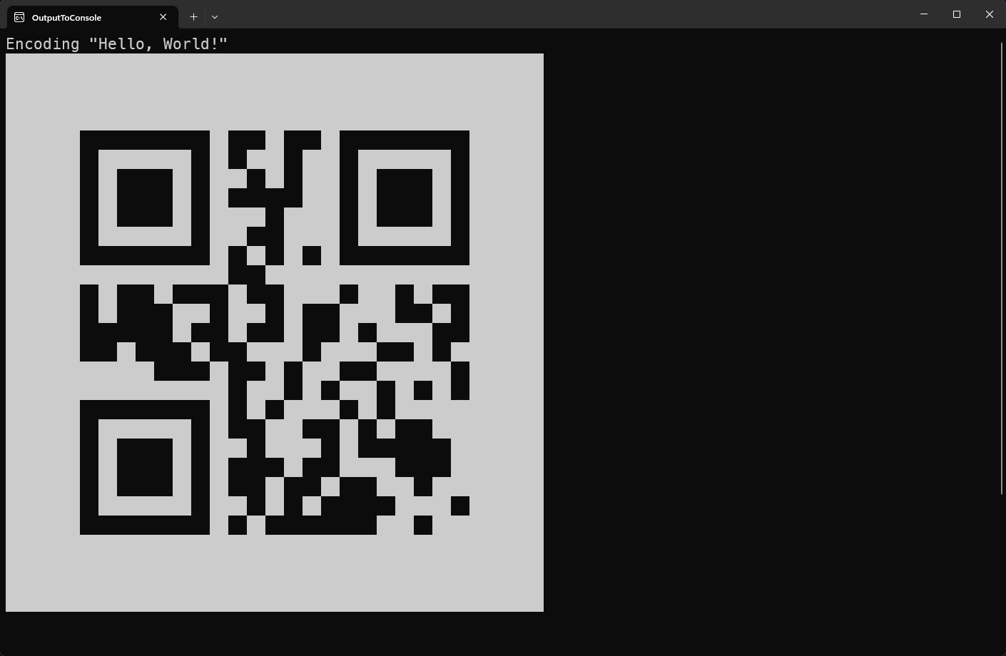 QR code output in the console