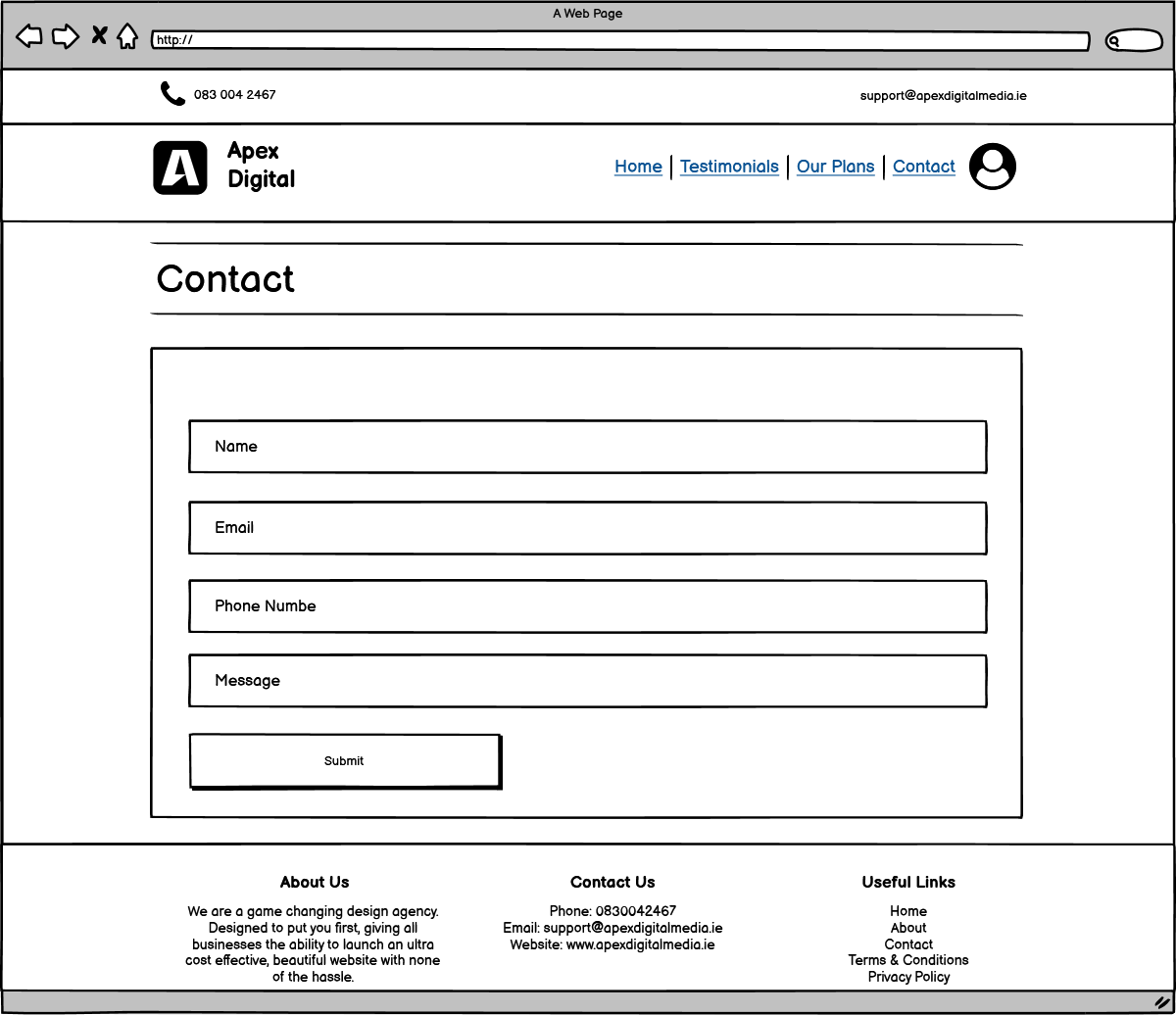 Conatct page wireframe