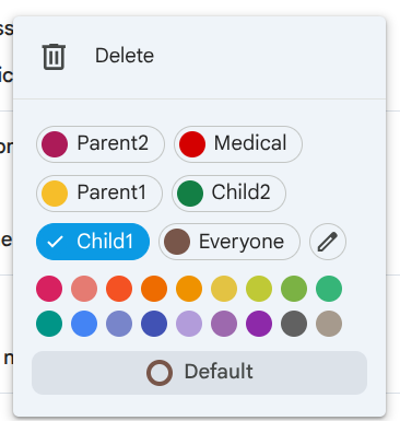 Google Calendar colour menu with named colours and the pencil