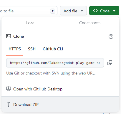 Screenshot of GitHub's menu to download the repository as a zip file
