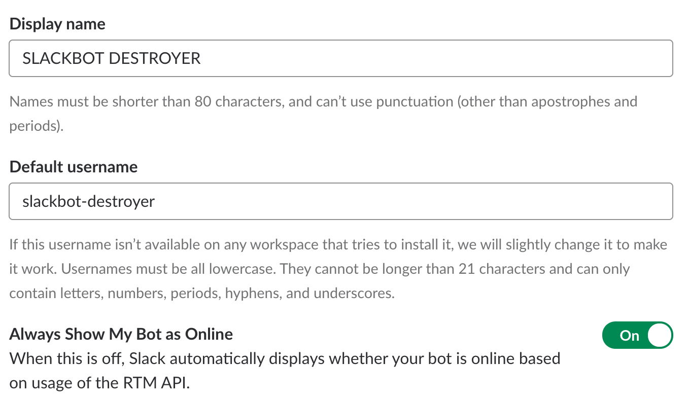 Two text fields for name and username