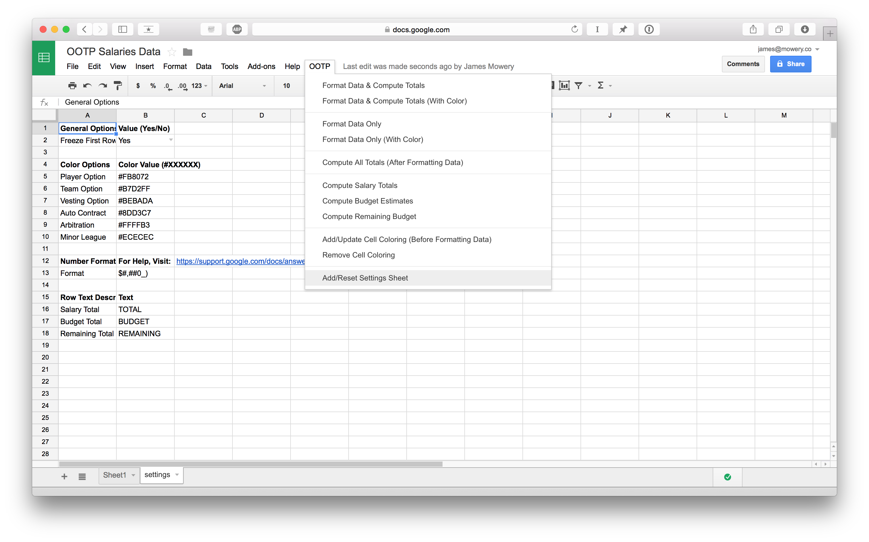 Settings Sheet