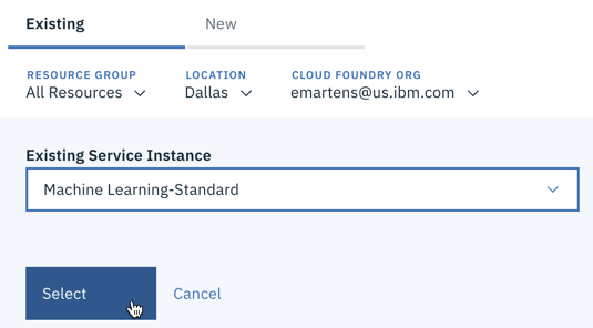 Existing service instance