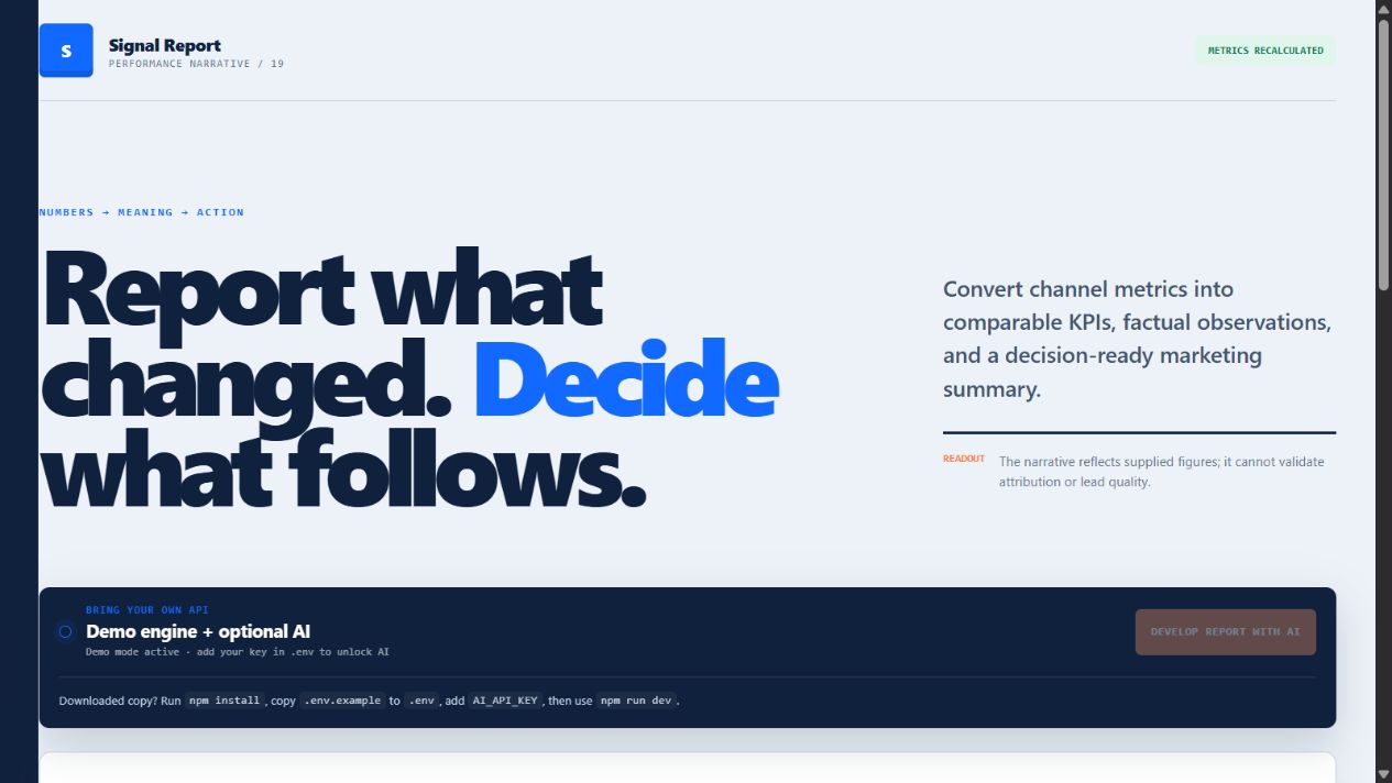 Marketing Report Narrator interface