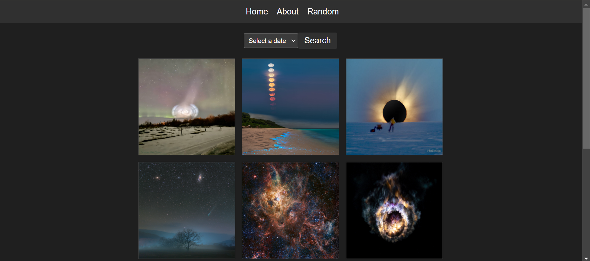 An image of a website with astronomy pictures