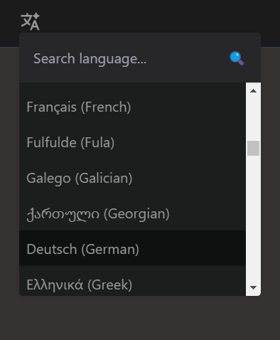 language selector dark theme