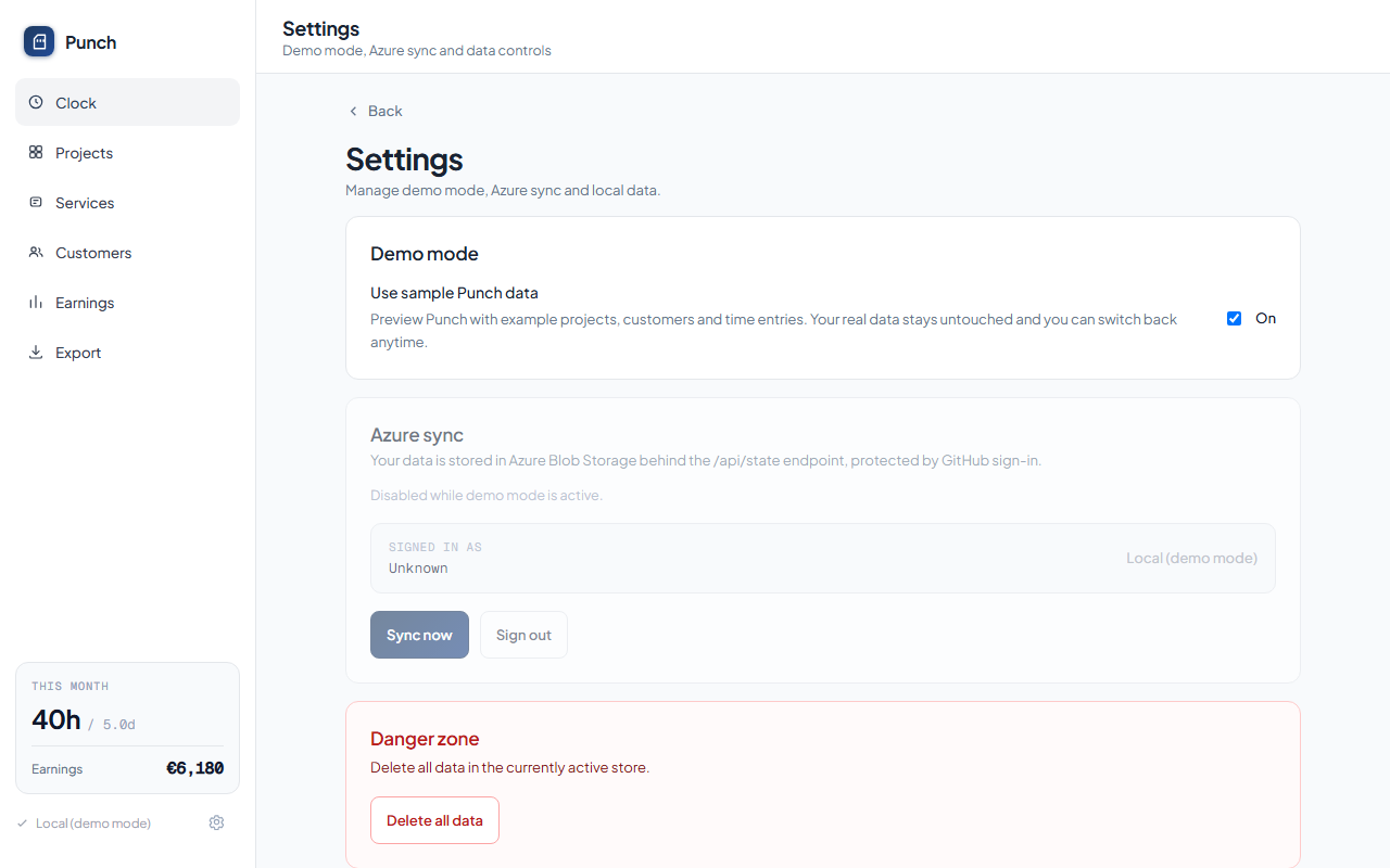 Settings view