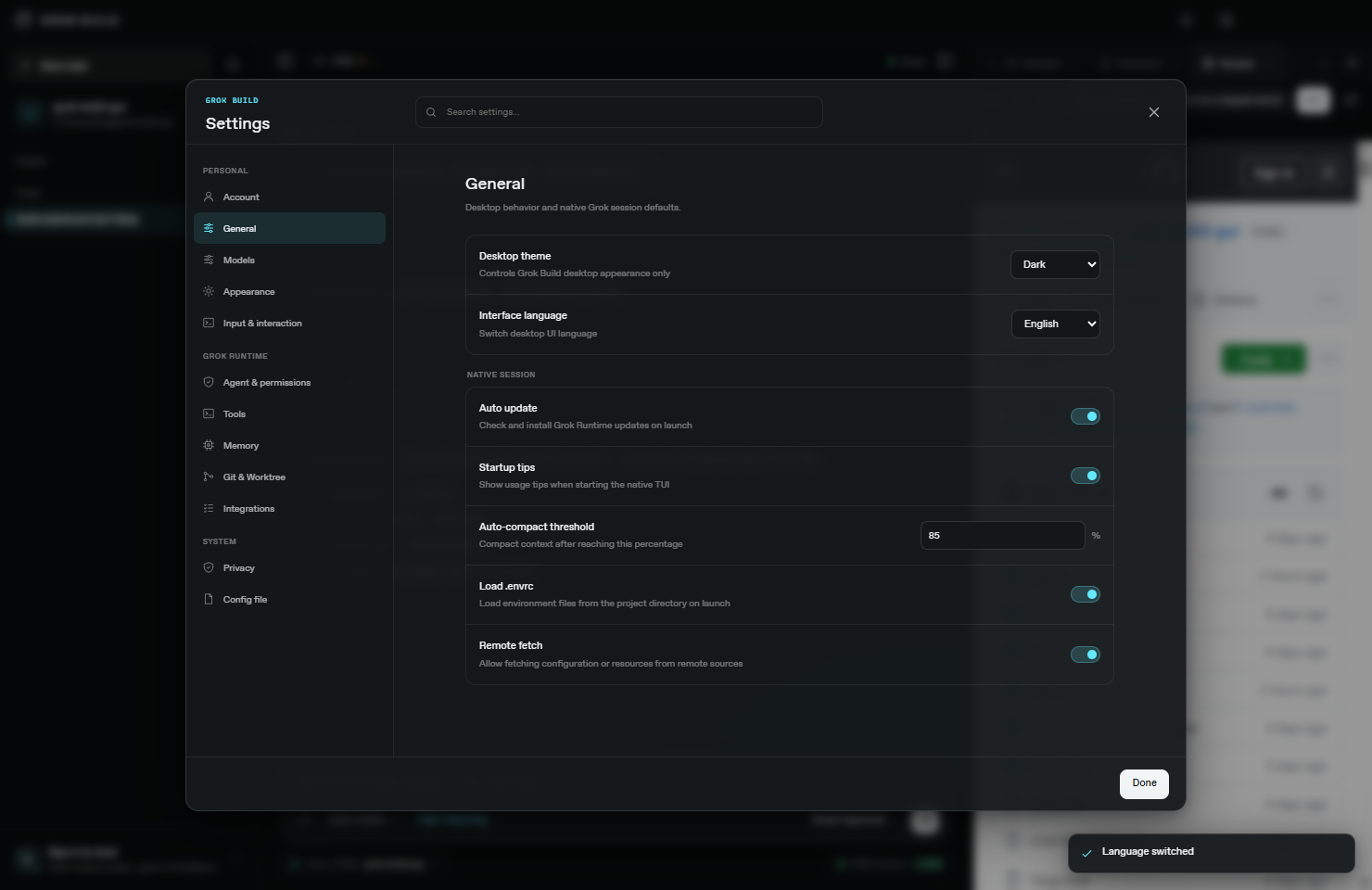 English desktop interface