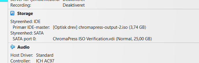 ChromaPress generated ISO mounted in VirtualBox
