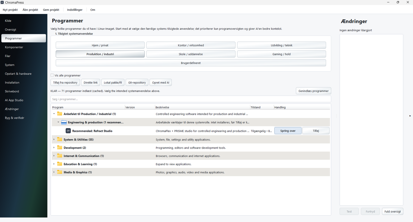 ChromaPress application selection
