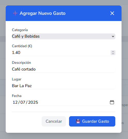 Agregar Gasto