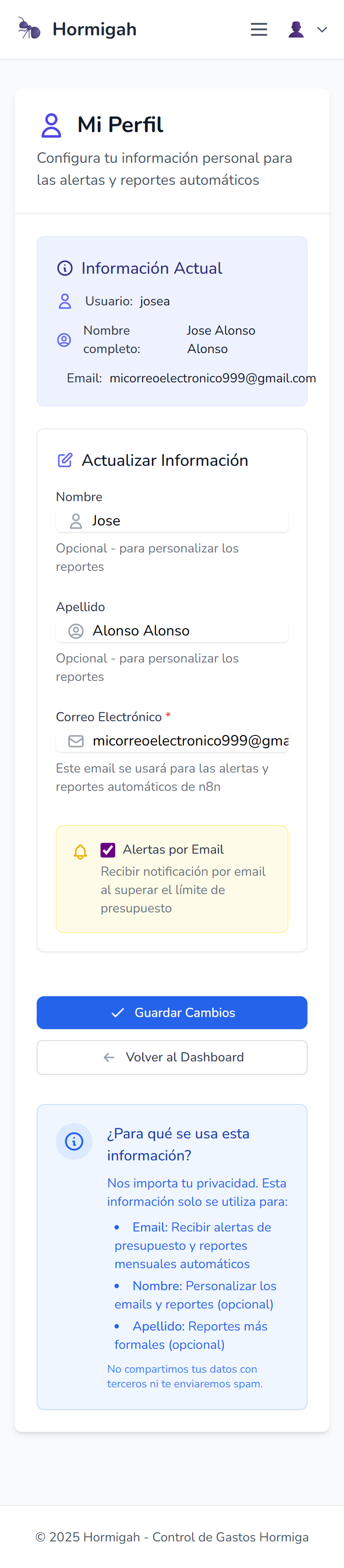 User Profile Mobile