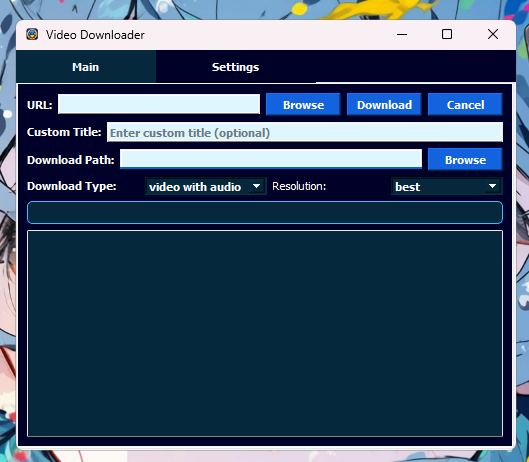 Video Download App main window showing format and quality selectors