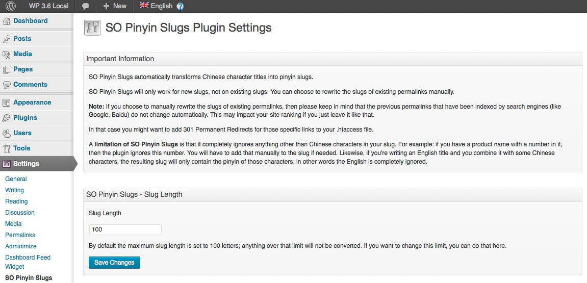 Plugin Settings in the WordPress backend.