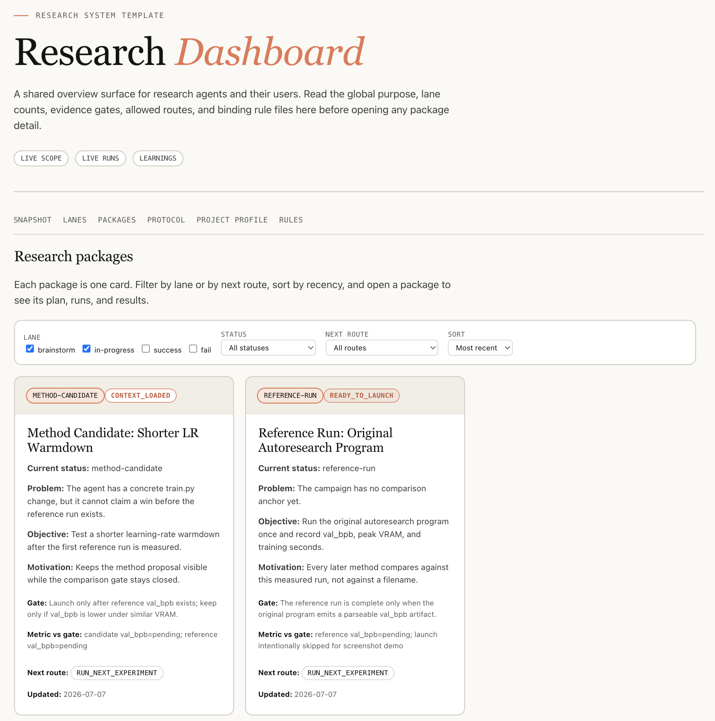 Trustworthy Research Pipeline control panel
