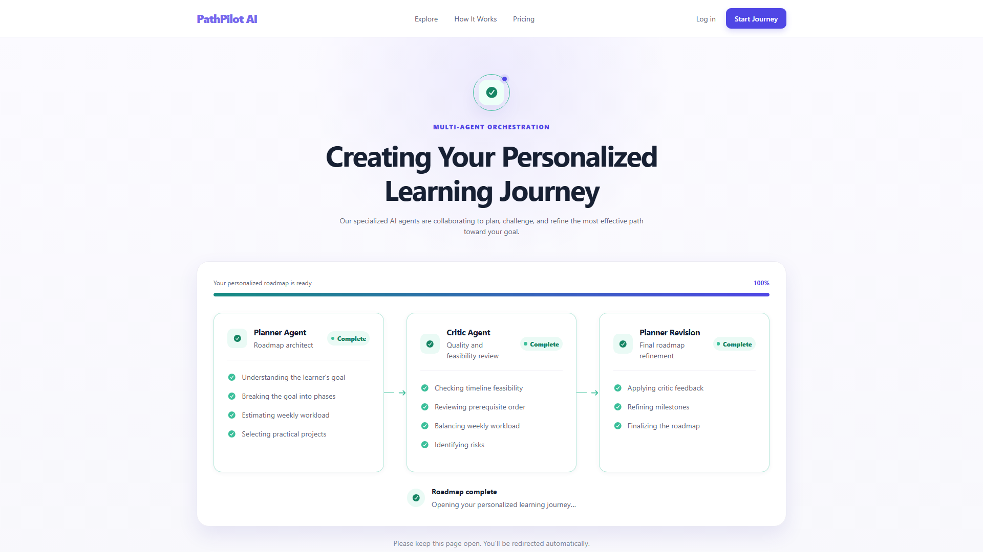 Processing screen showing Planner, Critic, and Revision stages