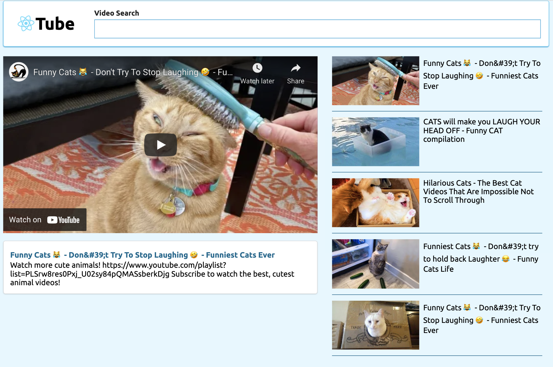 React Tube Screenshot