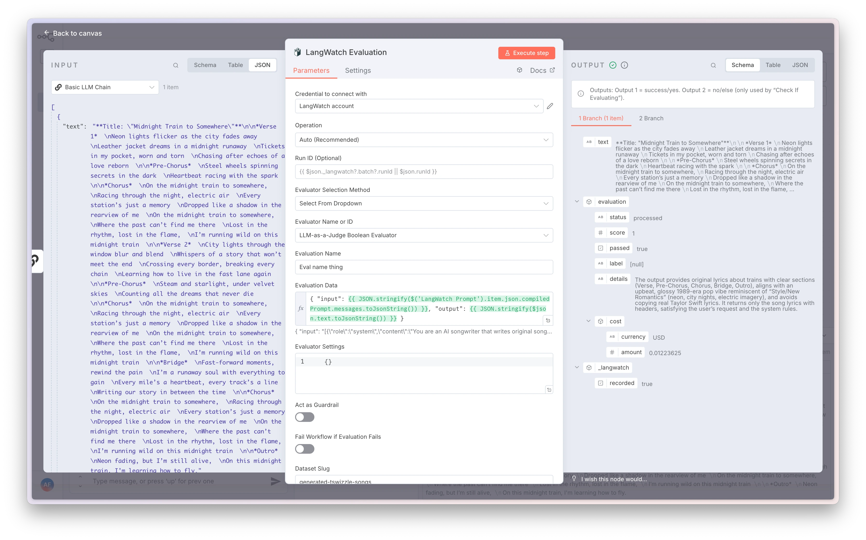 Evaluation node configuration interface showing auto mode