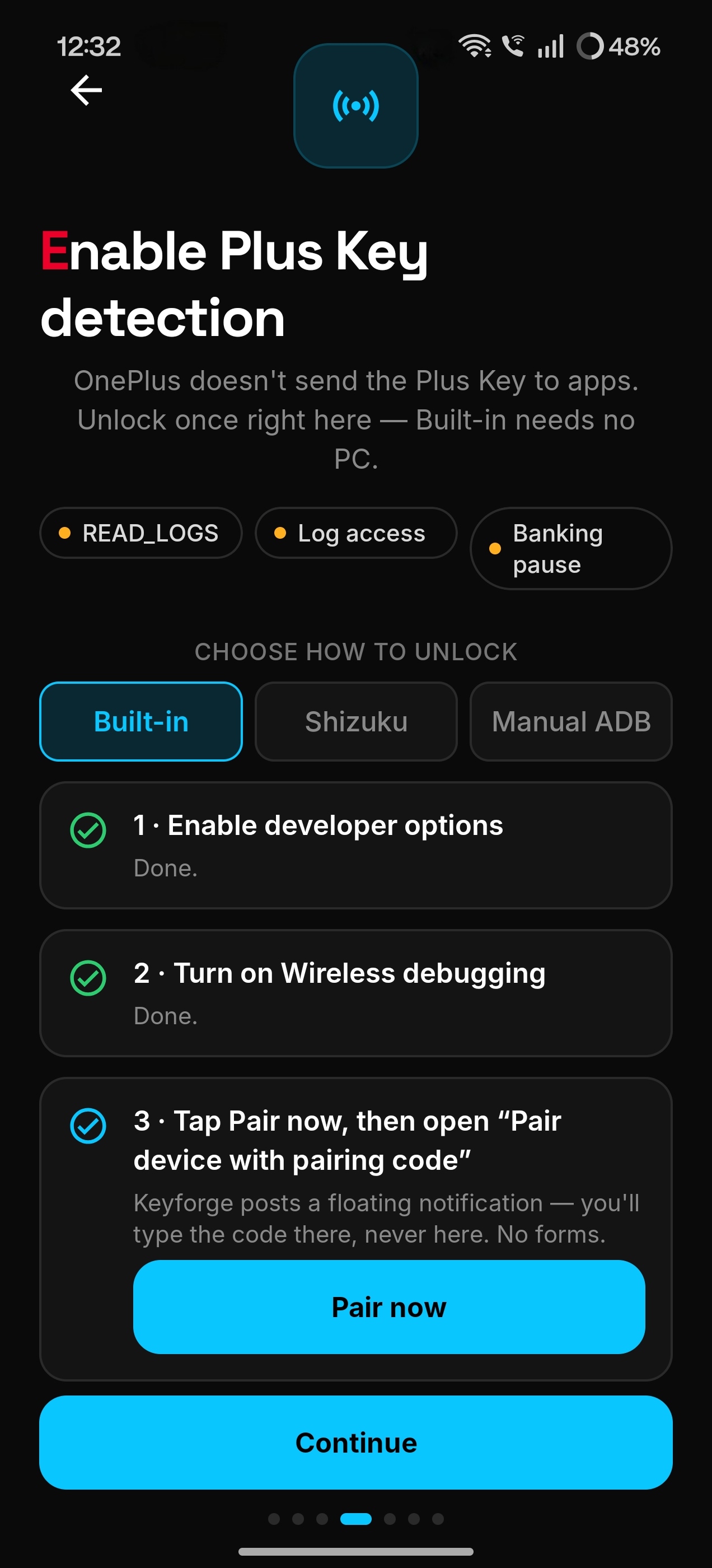 Enable Plus Key detection screen