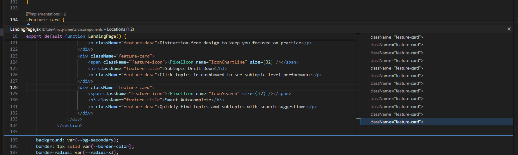 Find all references panel showing 12 locations